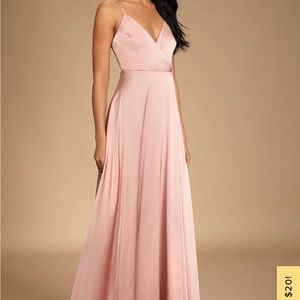 Lulu’s Ode to Love Blush Pink Maxi Satin Bridesmaid Dress